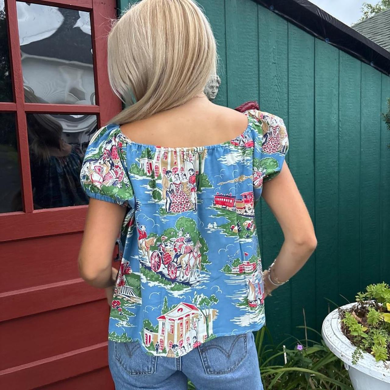Southern Print Puff Sleeve Top