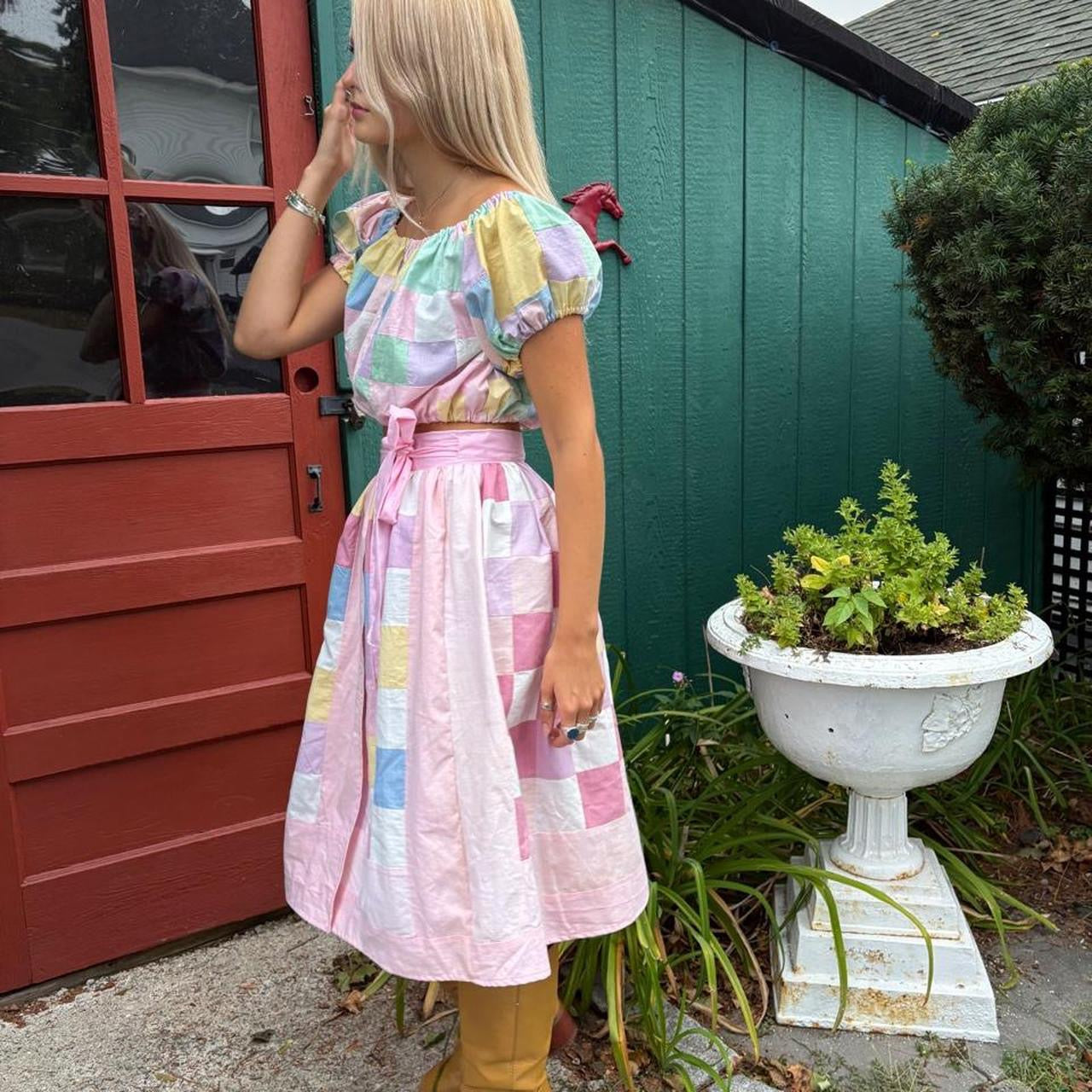 Pink Quilt Skirt Set
