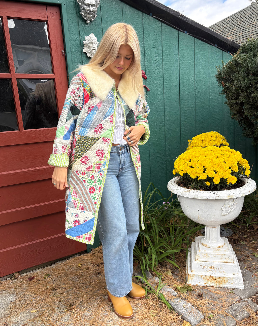 Fur Collar Crazy Quilt Coat