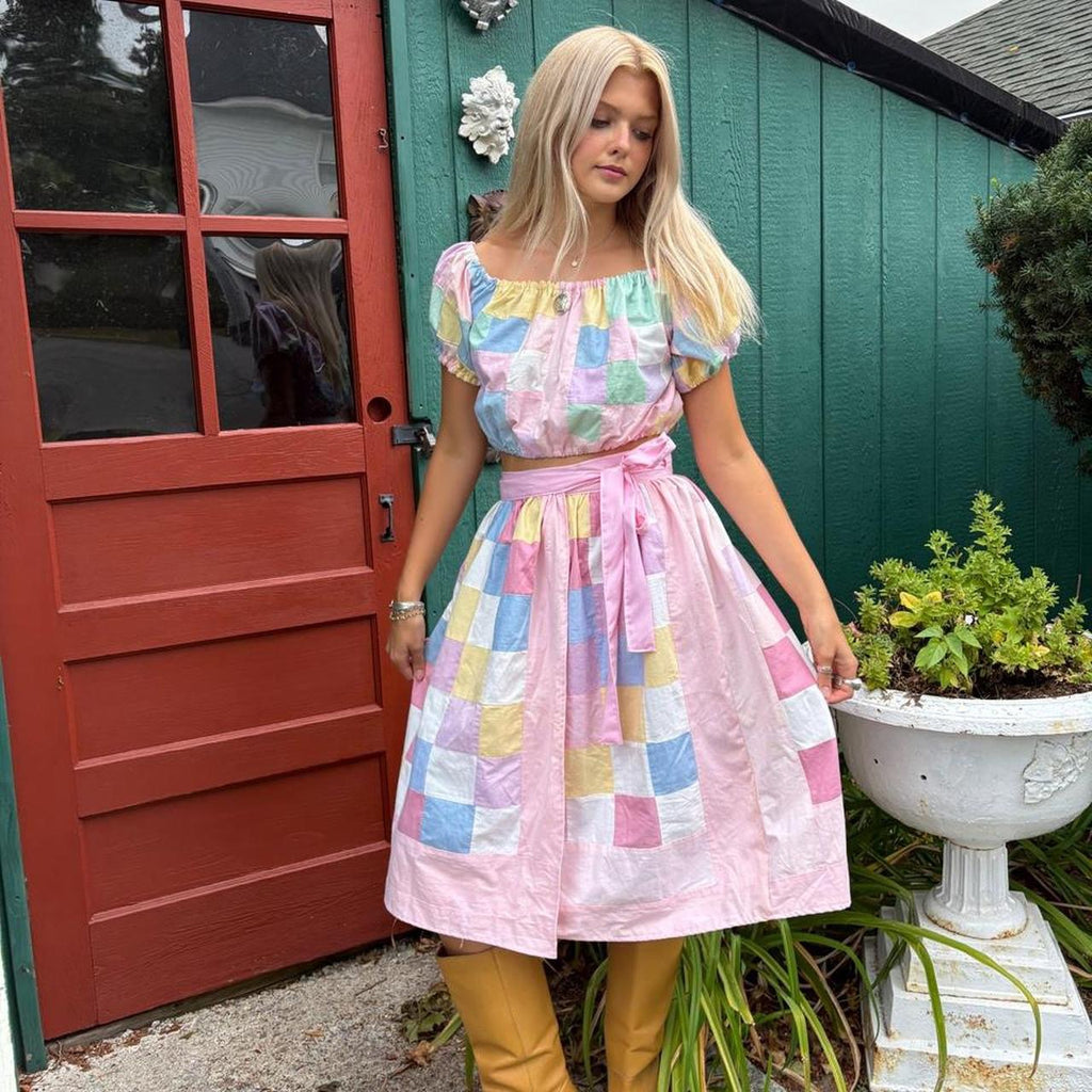 Pink Quilt Skirt Set