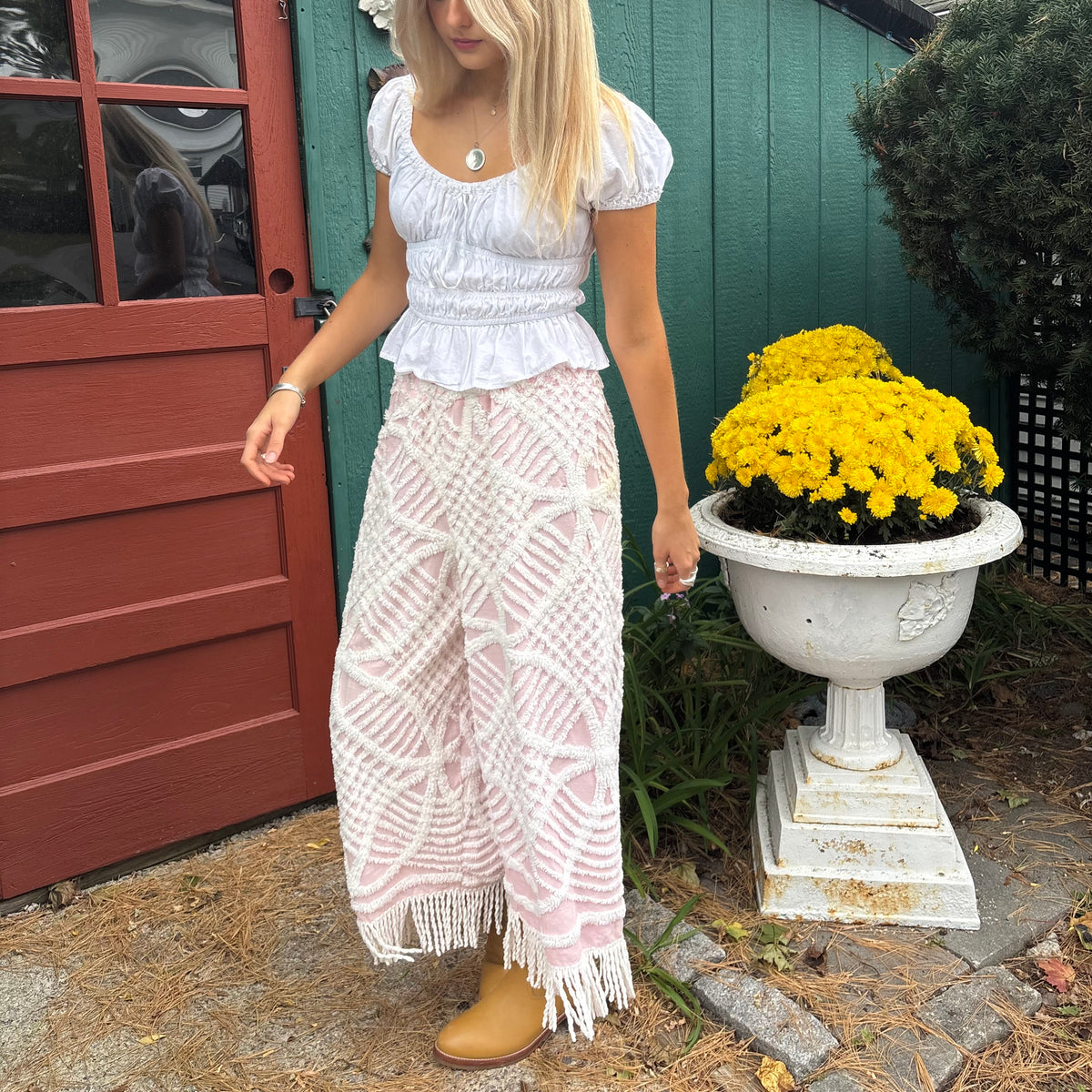 Pink Chenille Fringe Pants