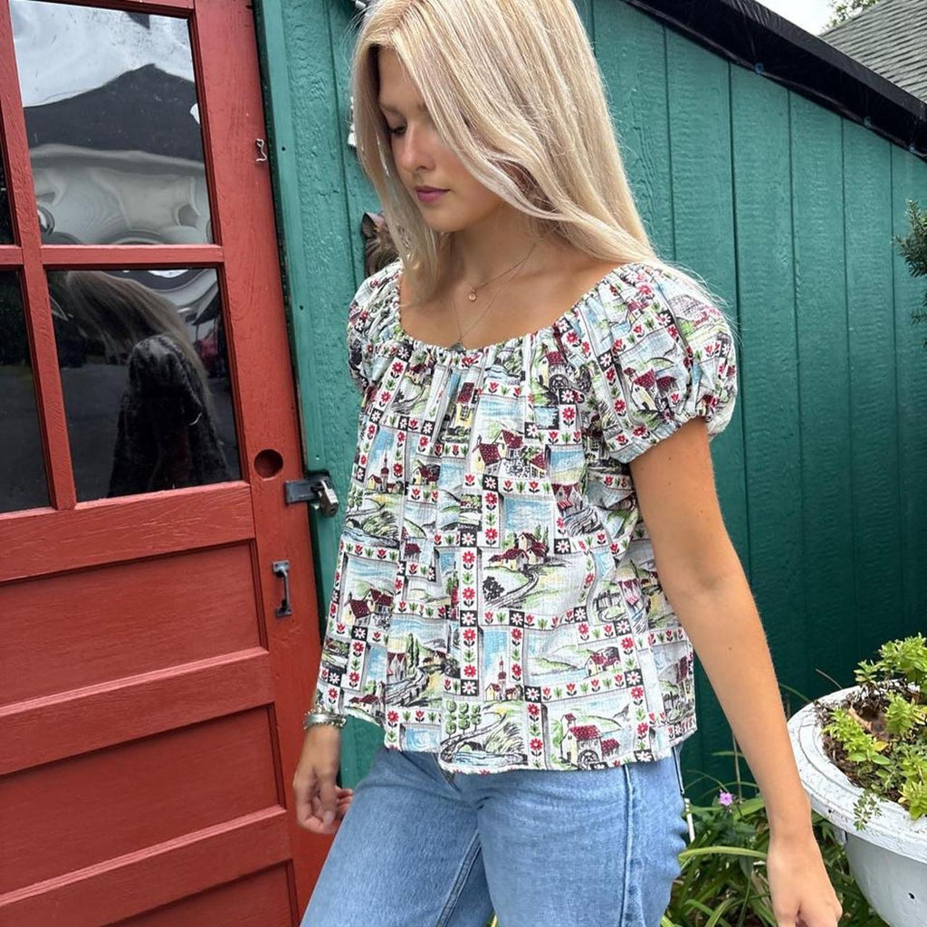 Swiss Print Puff Sleeve Top