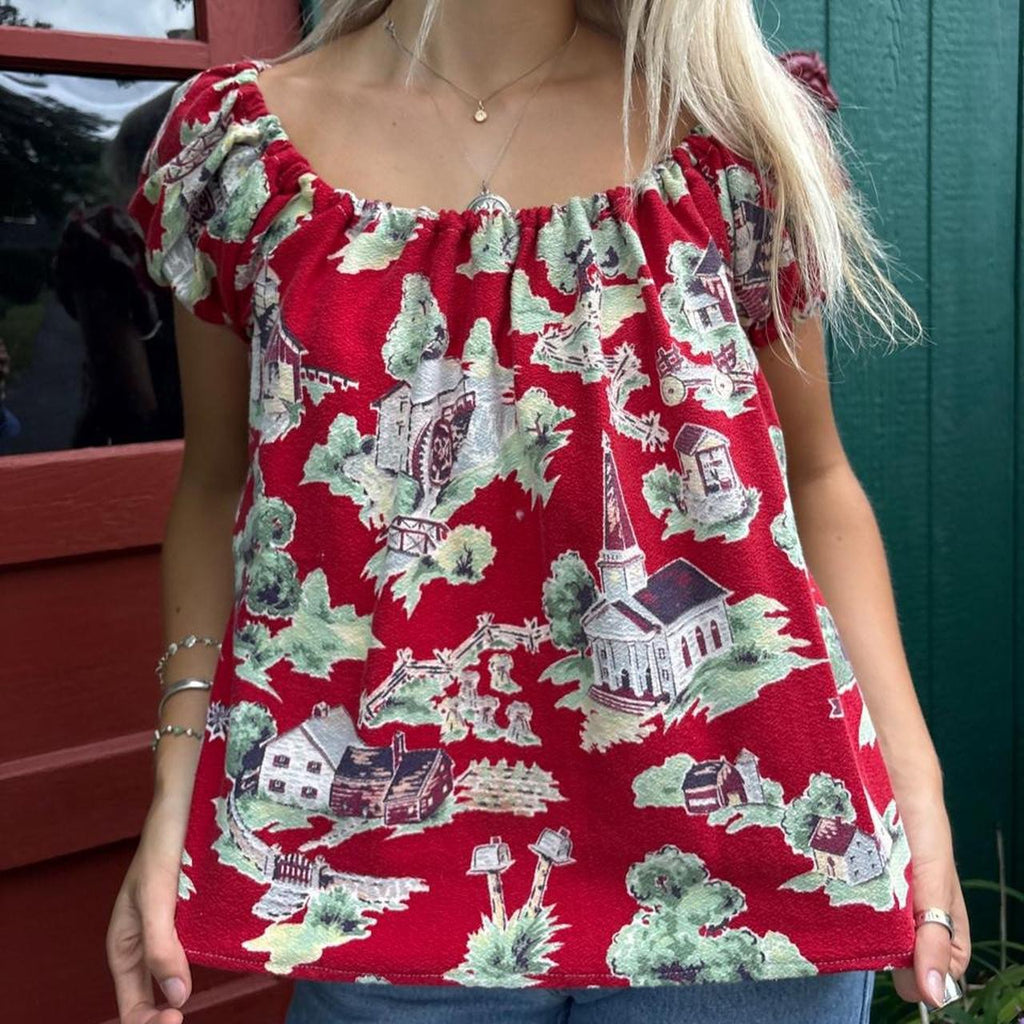 Town Print Puff Sleeve Top