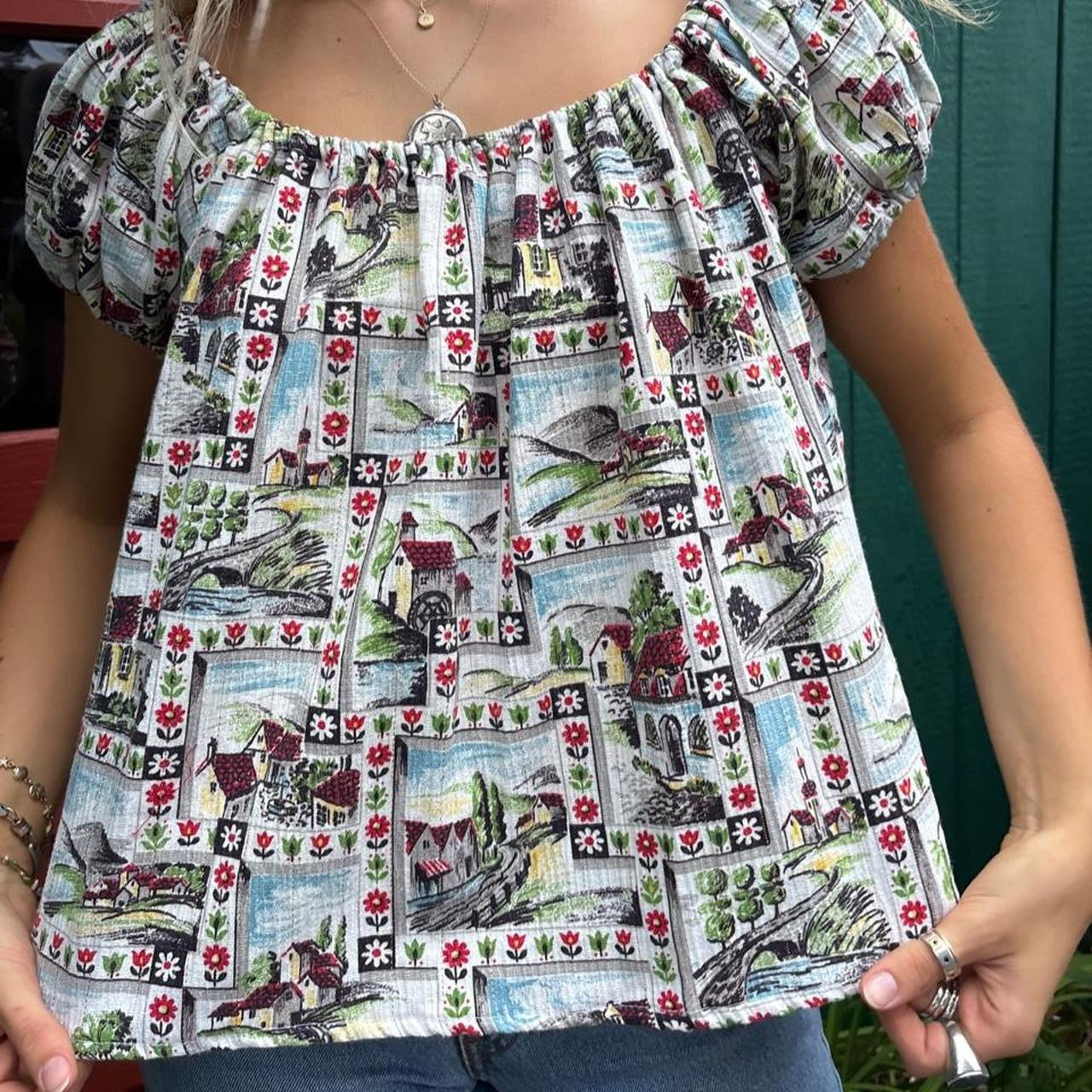 Swiss Print Puff Sleeve Top