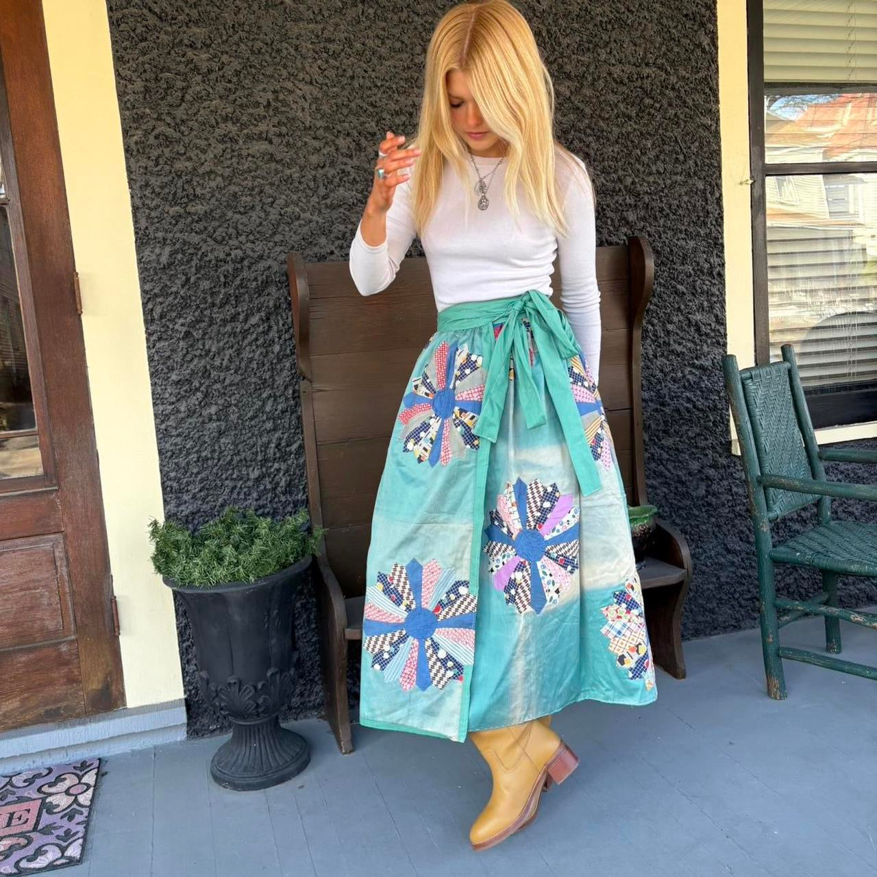 Blue Dresden Plate Wrap Skirt