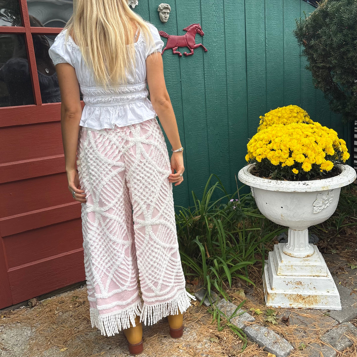 Pink Chenille Fringe Pants
