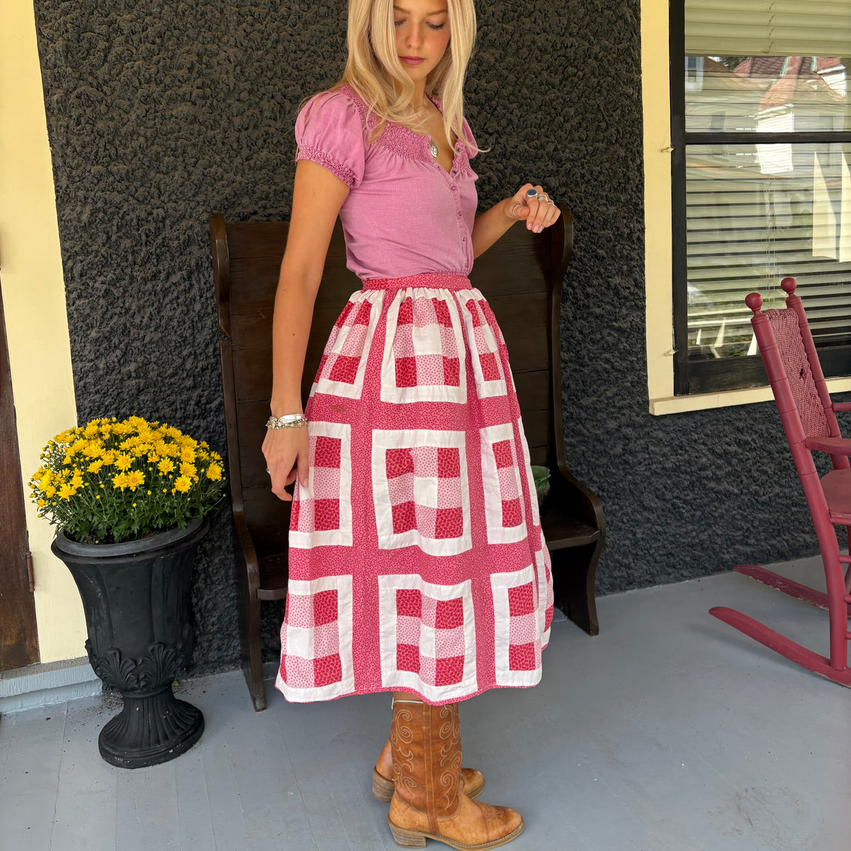 Pink 9 Square Quilt Wrap Skirt