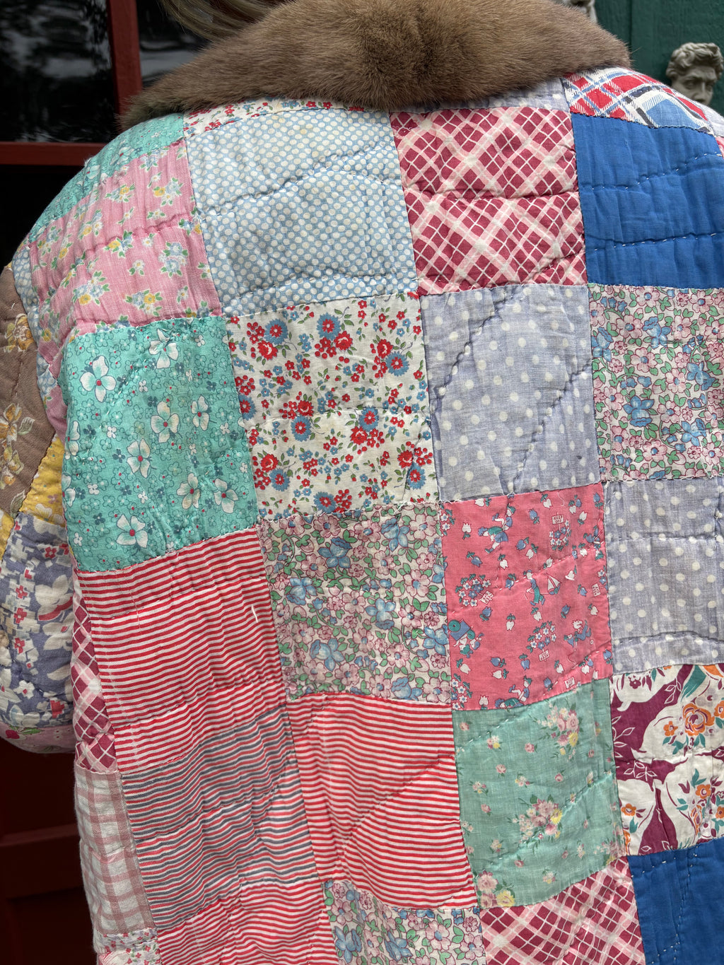 Fur Collar Patchwork Quilt Coat