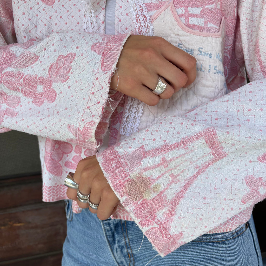 Pink Bedspread Jacket With Baby Bib Pocket