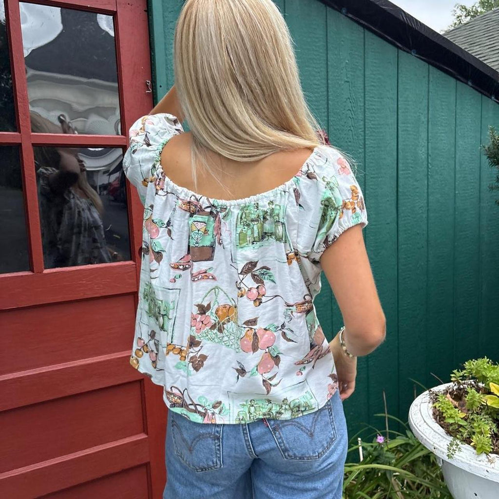 Kitchen Print Puff Sleeve Top