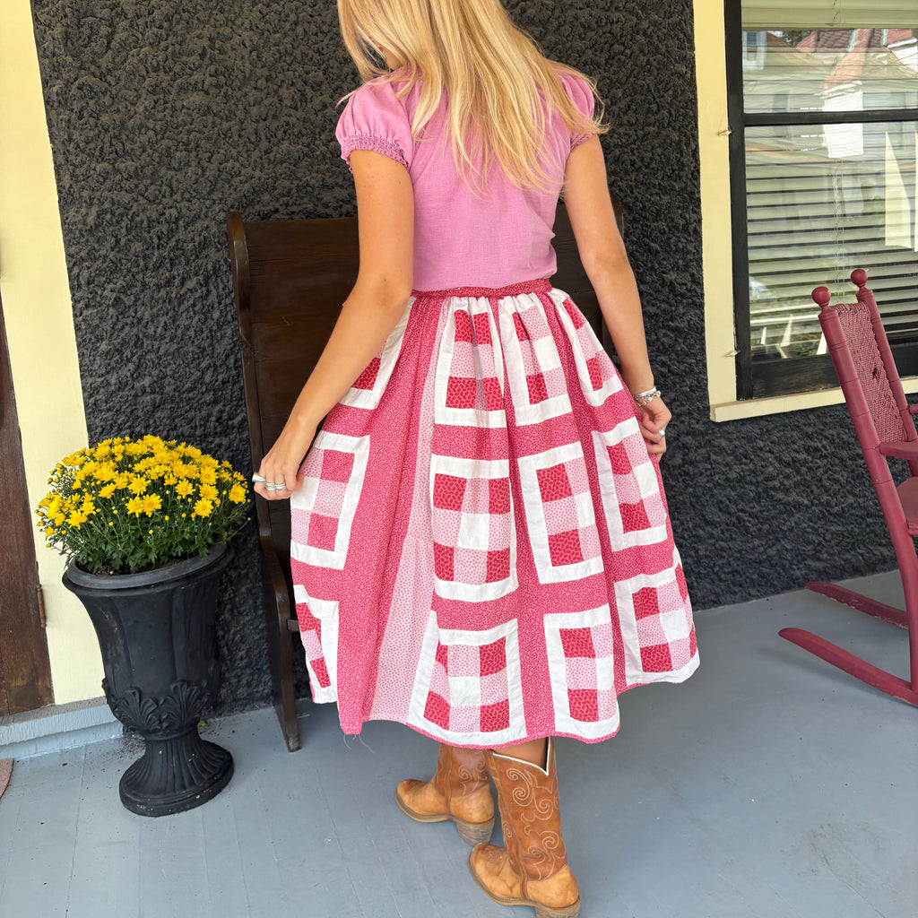 Pink 9 Square Quilt Wrap Skirt