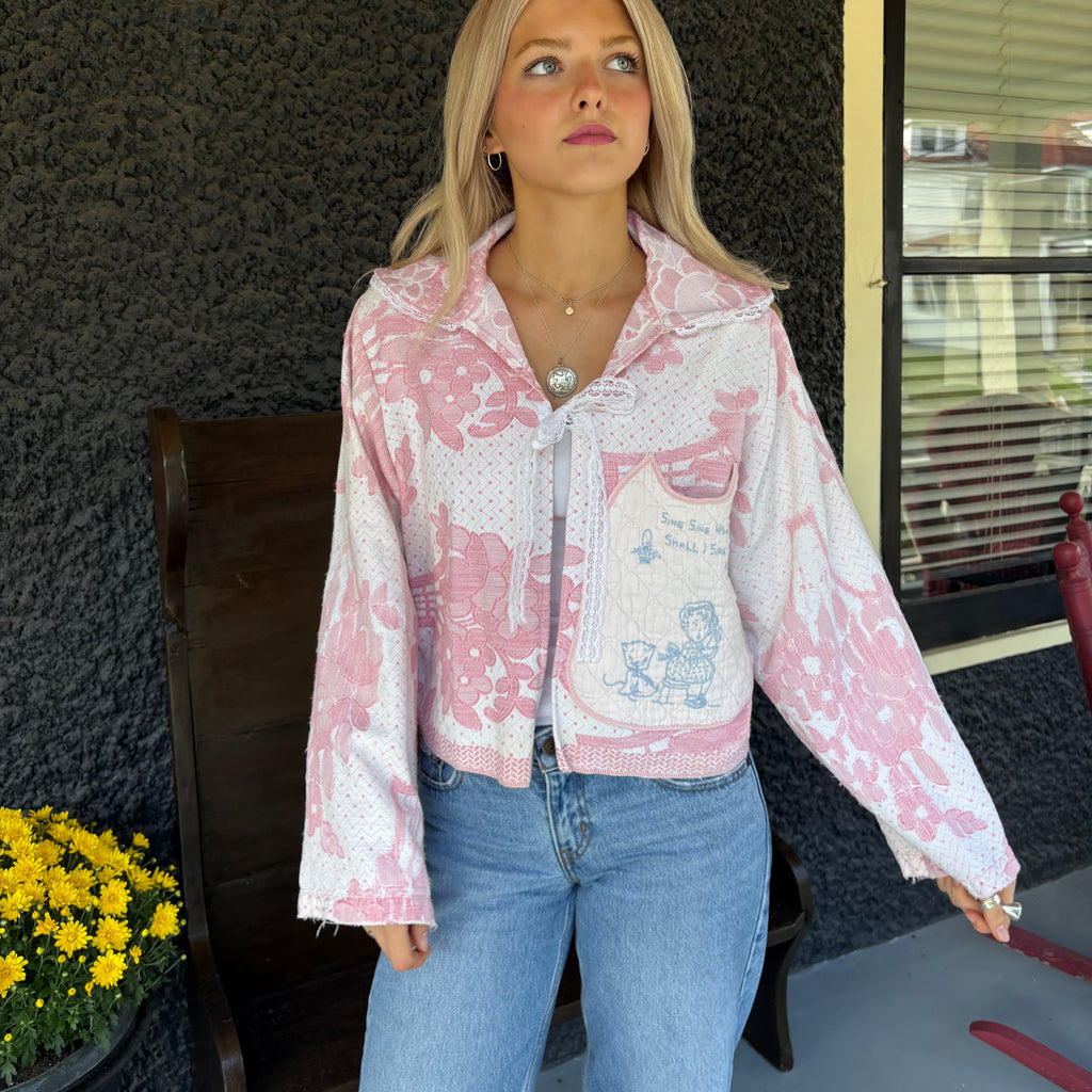 Pink Bedspread Jacket With Baby Bib Pocket