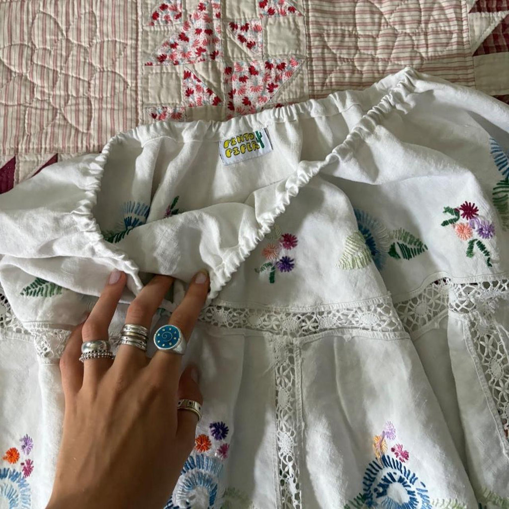 Embroidered Flower and Lace Skirt / Top