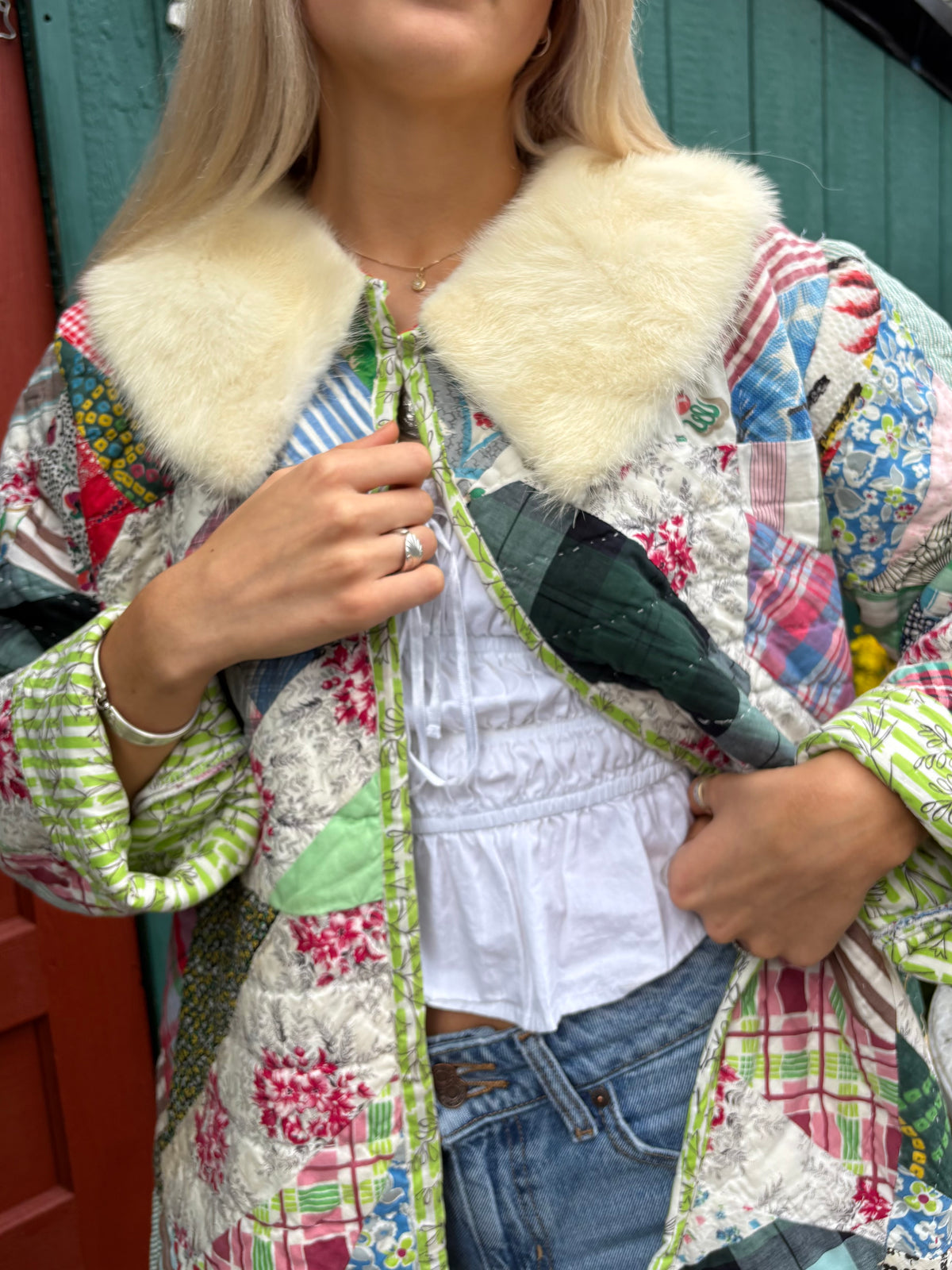 Fur Collar Crazy Quilt Coat