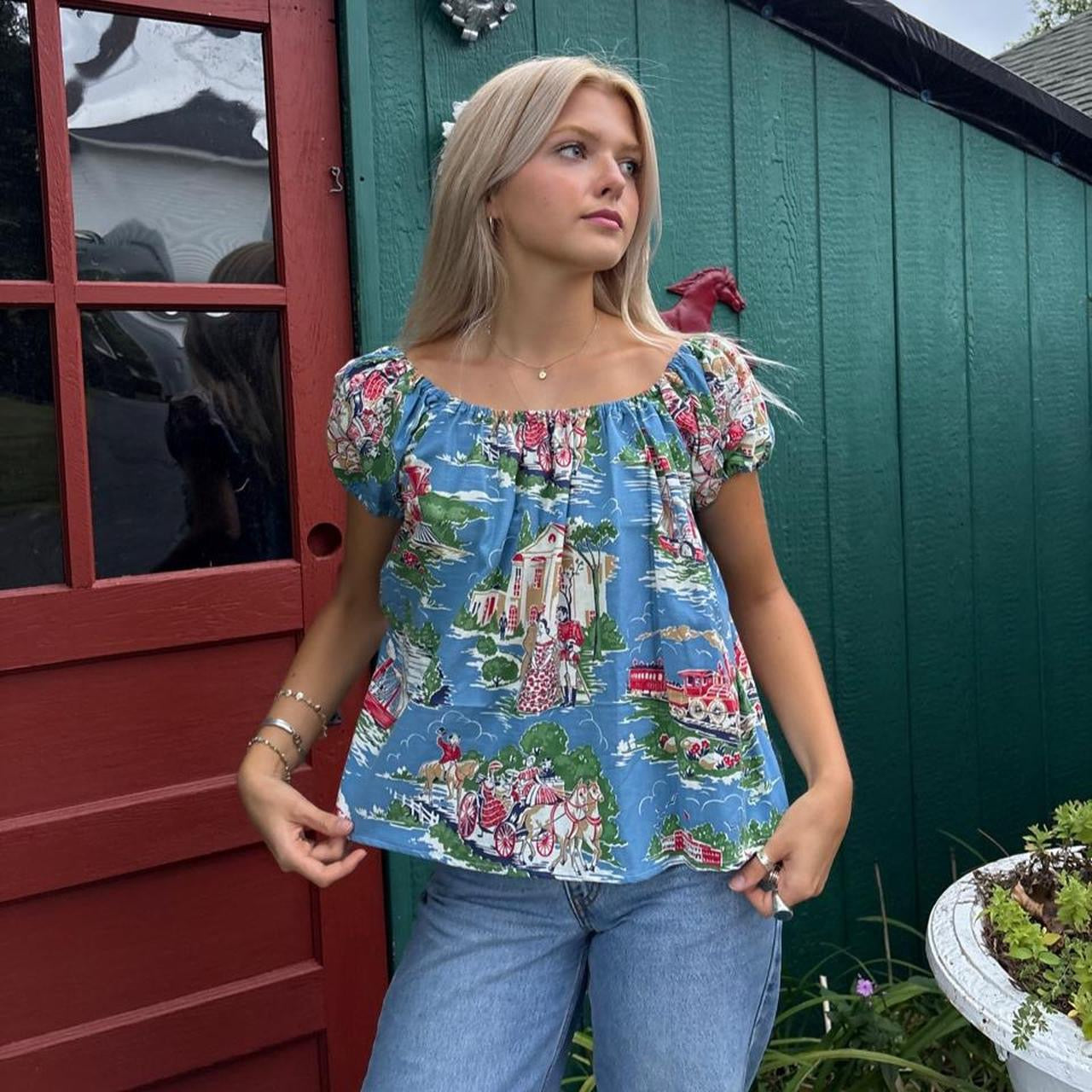 Southern Print Puff Sleeve Top