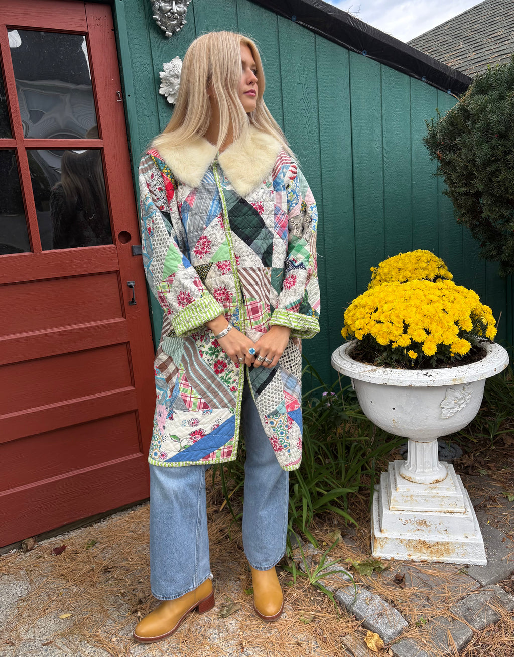 Fur Collar Crazy Quilt Coat