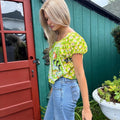 70s Print Puff Sleeve Top