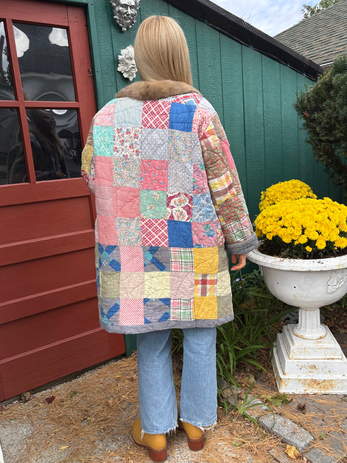 Fur Collar Patchwork Quilt Coat