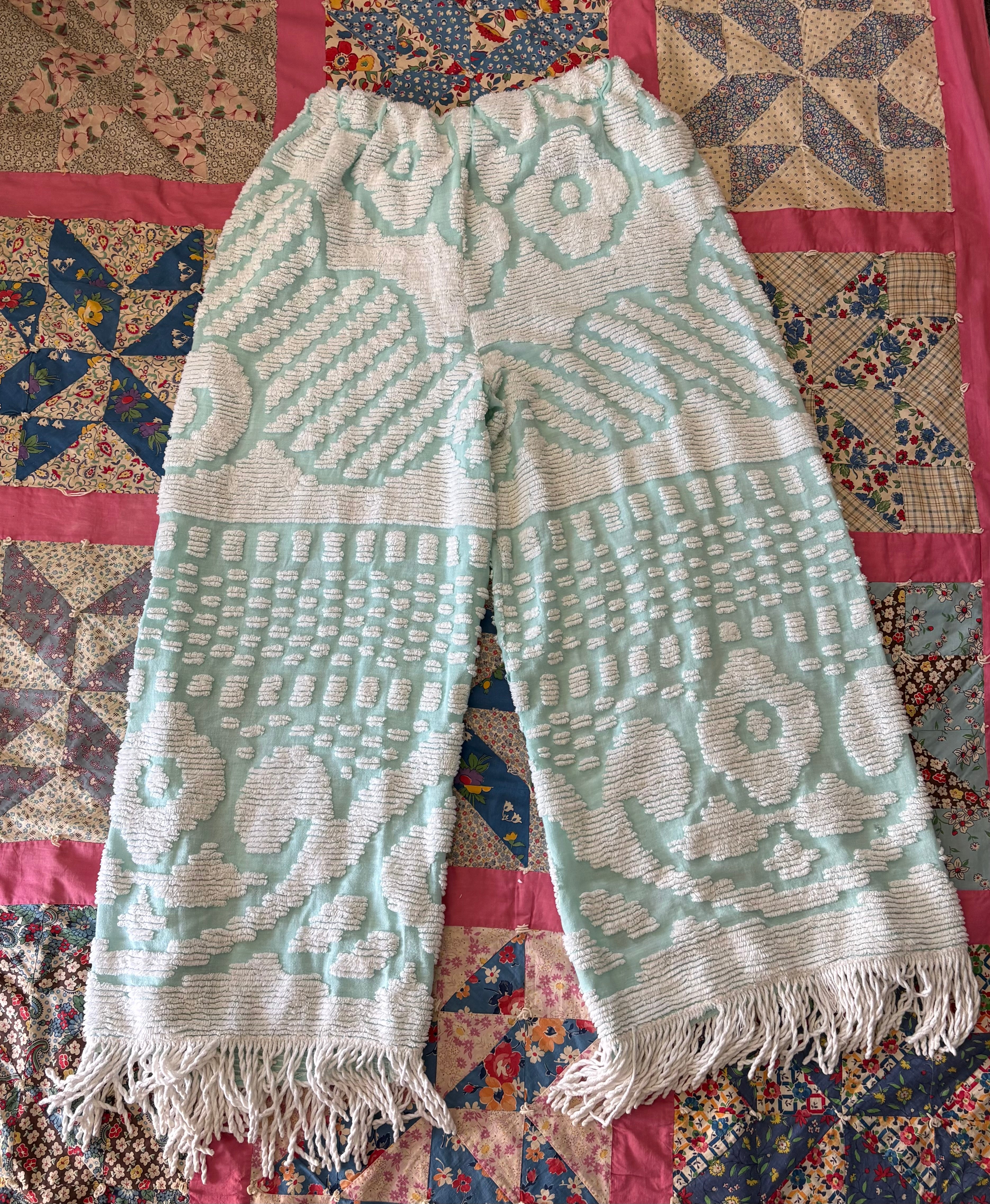 Blue Chenille Fringe Pants