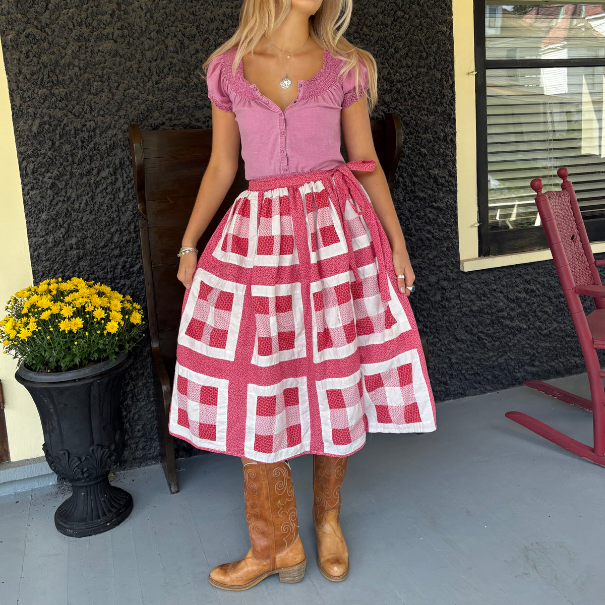 Pink 9 Square Quilt Wrap Skirt