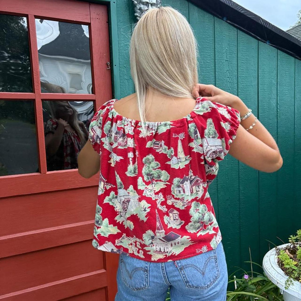 Town Print Puff Sleeve Top