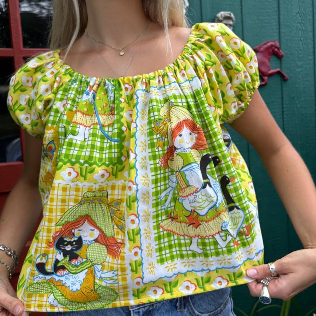70s Print Puff Sleeve Top